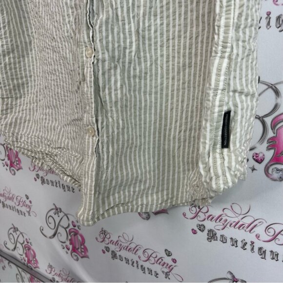 French Connection tshirt tee Striped Gray beige Button Down Shirt black - Picture 5 of 11